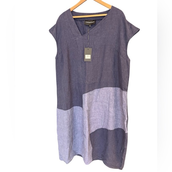 Kokomarina XXL linen Asymmetrical Dress in dark blue palette. - Picture 1 of 11